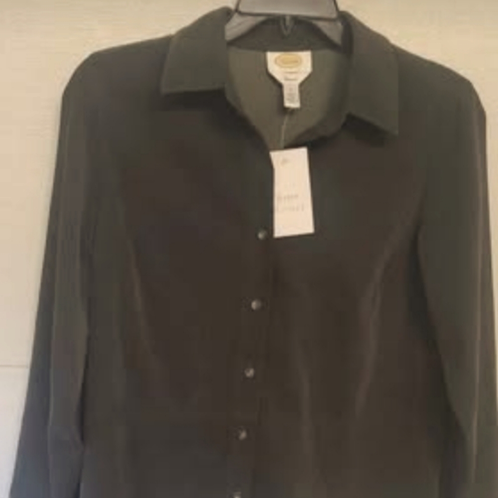 Talbots Green Suede stretch Buttondown Shirt, Sz S NWT